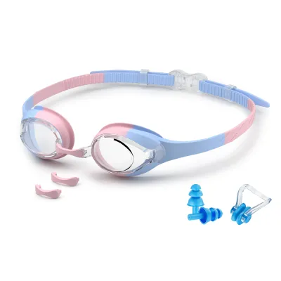 Kids Swimming Goggles Swim Eyewear Glasses Anti-fog&Leak Quick Adjustable Strap Replaceable Nose Bridge Girls Boys Age 3-14