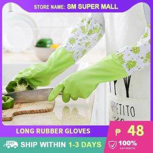 【Thickened】Durable Long Rubber Gloves Waterproof Oil-resistant Dishwashing Hand Gloves for Women Long Sleeve Multi-use Washing Clothes Kitchen Cleaning Housework Dishwashing Tools Household Gloves