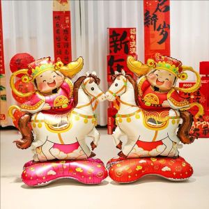 YESPERY 2Pcs 56CM New Years Blessing Foil Balloon Colorful Cartoon Horse Couplets Balloon 2026 Chinese Style Decoration Bring Wealth Balloon