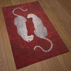 VIKAMA Deep Blue Double Leopard Area Rug Luxury Animal Print Non‑Slip Soft Floor Mat for Living Room Bedroom Home Decor