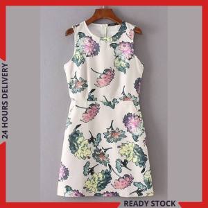 CFBOUTIQUE Women Euro Inspired Fashion OL Floral Printed Sleeveless Summer Dress