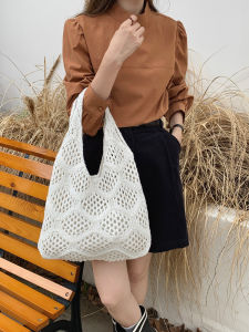 Túi Đeo Vai Dệt Kim Rỗng Dung Tích Lớn Cho Nữ 2025 Túi Tote Đeo Vai Đơn Đa Năng Túi Đeo Vai Bằng Vải Polyester Màu Trơn
