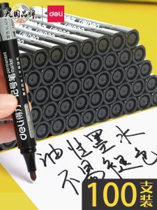100 Deli Oily Marking Pen Black Waterproof Colorfast Thick Head Hook Line Pen Oily Quick-Drying Marker Large Capacity Logistics Express Special Pen Bold Red Blue Marker Pen Wholesale