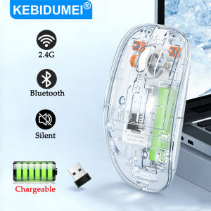 Kebidumei | KEBIDUMEI Wireless Mouse Dual Mode Bluetooth Mouse 500mAh Rechargeable Silent Mouse Transparent Office Mice for Laptop Macbook