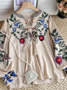 Áo Sơ Mi Nữ Phong Cách Bohemian Cổ Điển Rộng Rãi Thêu Nhiều Lớp Thời Trang Hợp Thời Trang Mùa Xuân 2024 Dài Tay Thường