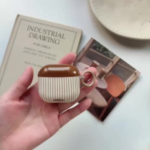 Hộp Đựng Tai Nghe Bảo Vệ Họa Tiết Sọc Màu Cà Phê Đơn Giản Theo Phong Cách Retro Cho AirPods 1/2/3/4/5 Pro Pro2 Pro3 TPU Bền