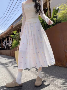 Váy Midi Chữ a Cạp Cao Thêu Hoa Ngọt Ngào Cho Nữ Mùa Hè Dáng Rộng Đa Năng Váy Midi Chữ a Phong Cách Hàn Quốc