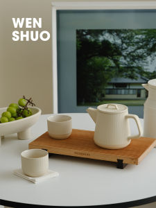 Teapot Set with Stainless Steel Infuser Ceramic Material 2 Cups + 1 Tray Smooth Matte Texture Easy to Clean WENSHUO HOME