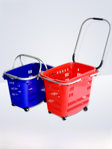Large Size Shopping Basket with Plastic Wheels Handheld Pull Rod Vegetable Buying Basket Market Research Business Office Furniture