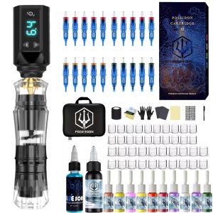 Tattoo Kit POSEIDON New Tattoo Pen Kit For Permanent Makeup Tattoo Machine Kit transparently Tattoo Power Supply Tattoo Kit