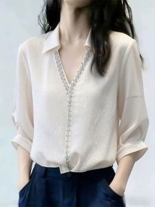 Loowmane | French V-Neck Short-Sleeve Elegant Summer Shirt