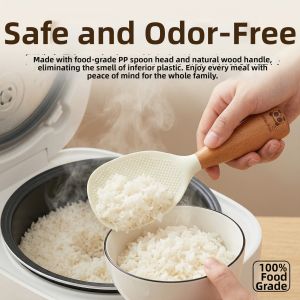 WODEBAIHUI | Heat-Resistant Food-Grade Safe Rice Spoon PP Wooden Handle