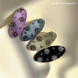 Elegant Purple Velvet BB Clip Original Design Fairy Dream Crystal Bead Edge Clip Fashionable Hair Accessories Fresh Outlined