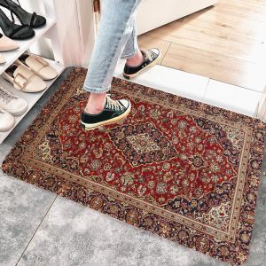VIKAMA Vintage Persian Imitation Cashmere Washed Back Rug Waterproof Non-Slip Bathroom Floor Mat Kitchen Entrance Door Mat