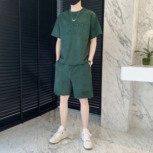 ROMON | Romon Ice Silk Sports Set Mens Trendy Brand Short Sleeve T-Shirt Summer Breathable Thin Match Casual Shorts One Set A