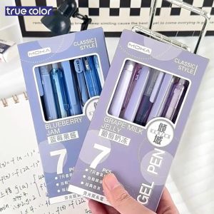 Bút gel Hộp 7 chiếc mực đen ngòi 0.5mm - Bút bi bấm học sinh bút văn phòng cao cấp không nhòe nhanh khô