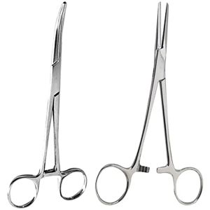 1pc Stainless Steel Hemostatic Forceps Surgical Forceps Tool Hemostat Locking Clamps Forceps Fishing Pliers Curved/Straight Tip
