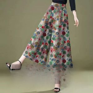 High-End Mom Ice Silk Wide Leg Seven-Foot Pants Womens Autumn New Loose Thin Skirt Pants Women Casual Straight-Streamlined