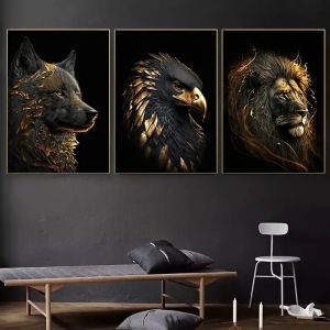 3pcs/set Modern Poster Golden Wolf Gold Eagle Lion Wall Art Canvas Painting Art for Living Room Bedroom Decor Housewarming Gift