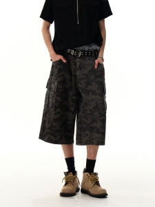 American Retro Workwear Pants Camouflage Seven-Foot Men Summer Lazy Wide Leg Handsome Casual Shorts Youth Trend Cotton