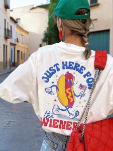 New Funny Walking Hot Dog Bread Print Shirt Casual Round Neck Short Sleeve T-Shirt Fashionable & Versatile Women Graphic Tops