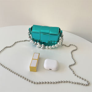 Mini Weaving Bag by MBSQHNA Unique Design Womens Summer Pearl Chain Handbag Shoulder Crossbody Satchel Casual Style