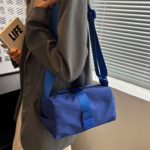 Casual Nylon Cloth Bucket Bag with Wide Shoulder Strap Pure Color Retro Japanese Style for Men and Women
