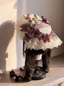 Handmade Lolita Original Summer Multi-Layer Lace Flower Linen Hat Colorable Elegant Wide Brim Flat Top Hat for Women And Children