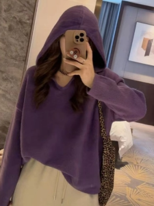 Áo Len Dệt Kim Màu Tím Cỡ Lớn Cho Nữ Dáng Rộng Dáng Ống Dài Áo Lót Mùa Thu Đông Áo Lót Bên Trong Áo Len Cardigan