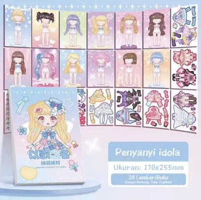 Buku Sticker Diy / Dress Up Book / Fashion Diary BP Korea Change Face Stiker Ganti Baju Dan Wajah Dekorasi Kartun Lucu Makeup Princess Besar