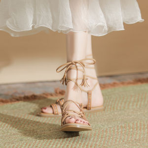 Bohemian Knot Sandals Womens Summer Roman Style Beachside Flat Bottom Soft Sole Toe Post Crossbanding Casual Fashion Sandals