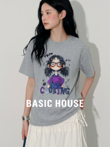 Basic House | Gray Printed Round-neck Short-sleeve Youthful T-shirt Summer New Arrival