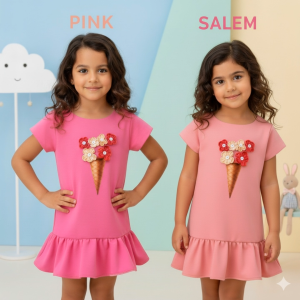 Two Mix Dress Anak Bahan Kaos Katun / Baju Anak Perempuan Motif Ice Cream Usia 2-8 tahun 4138