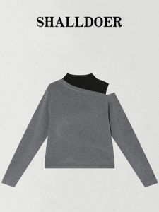 Shalldoer | Plus Size High Neck Color Block Off-Shoulder Knit Sweater for Women Autumn Slimming Layering Top