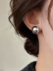 Pianist | Vintage Grey Half Round Pearl Earrings S925 Sterling Silver