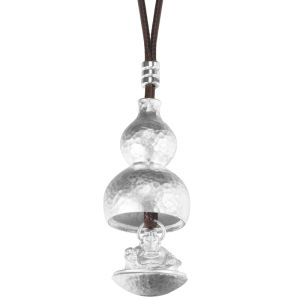 WU YUE JEWELRY | 999 Sterling Silver Engraved Gourd Pendant Buddha Inside Necklace