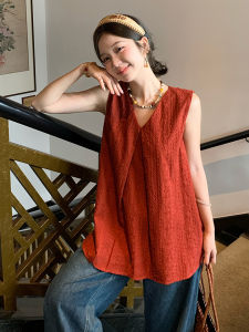 Áo Vest Cổ Chữ V Màu Đỏ Rộng Rãi Phong Cách Hong Kong Cổ Điển Dành Cho Nữ Mùa Hè 2025 Áo Khoác Ngoài Độc Đáo Và Đẹp