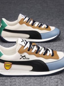 Mens Breathable Casual Shoes Driving Trendy Dad Shoes Autumn Collection Leather Patchwork round Toe Low Heel Rubber Foam Sole