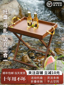Mini Folding Tea Table Mobile Bamboo Side Table for Sofa Balcony Bedroom Minimalist Modern Style Economic Type