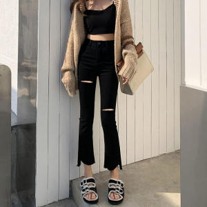 Summer Thin Small Size Eighteen Bell Bottoms Womens Elastic Slimming Versatile Nine Point Base Black Pants Fashionable Leggings
