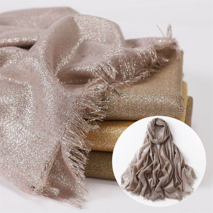 Glitter Scarf Shawl For Muslim Women Hijab Soft Shinny Pashmina With ...