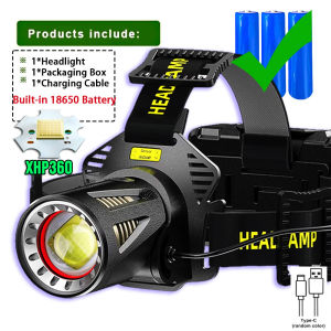 36-core Super Bright Headlight High Power XHP360 LED Headlamp Strong Light Head Lamp USB Rechargeable Zoomable Camping Fishing