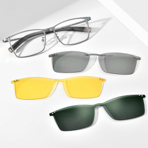 FONEX Titanium Glasses Frame Men Brand Design Square Clip on Flip-up Eyeglasses Custom Optical Eyewear with Polaroid & Night vision & 3D Lens 85760