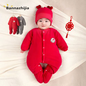 Thickened Red Baby Romper Suit Winter Clothes for Boys And Girls New Year Celebration Clothes Crawling Suit Cotton Clothes