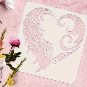 1PC Heart Feather Stencil Template 11.8 Inch Square Drawing Stencil for DIY Art Journal Craft