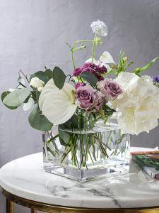 Modern Acrylic Flower Vase Business Desktop Plant Container Hydroponic Greenery Arrangement Square Flower Mug Succulent Planter