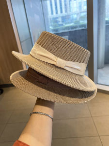 French Style Flat Top Straw Hat Women Summer Foldable Beach Sun Protection Hat New Fashion INS Straw Woven Gift Hat
