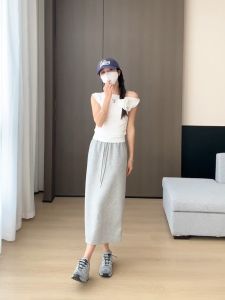 Korean Straight Skirt for Women Drawstring Split Full Length Skirt