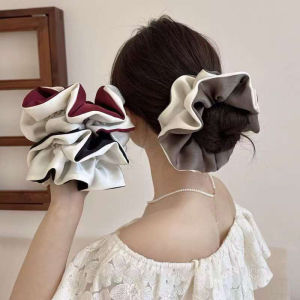 Romantic French Style Color-blocked Satin Bubble Scrunchies High-end Womens Bun Hair Rope Ponytail Hair Tie Hair Accessories