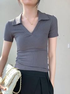 🔥Fran🔥 blouses women new style 2025 Korean style polo for women plain v-neck t-shirt women trendy high quality